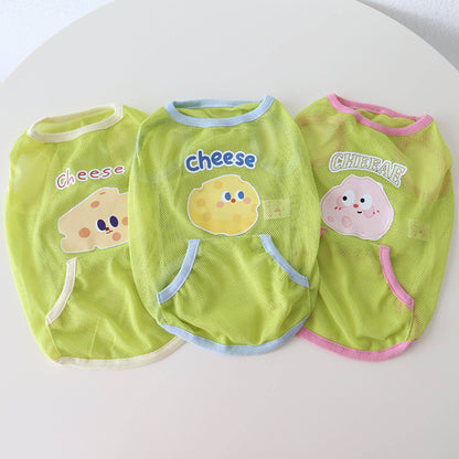 Dog Summer Green Mesh Shirt 'Cheese' dogsummergreenmeshshirtformediumdogs_3