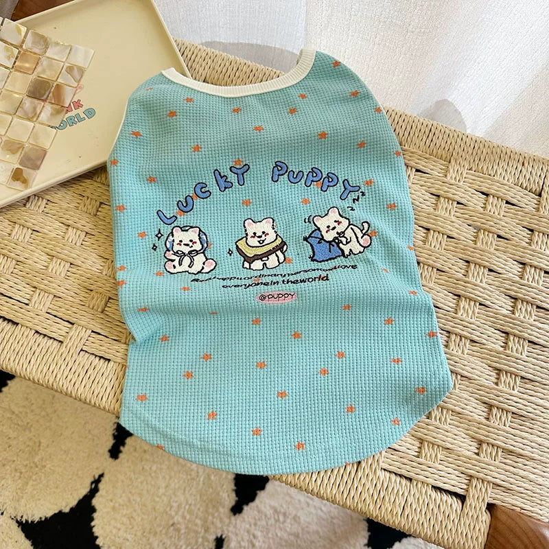 Breathable Waffle Lucky Puppy Shirt dogsummerwaffleshirtformediumdogbreeds_8