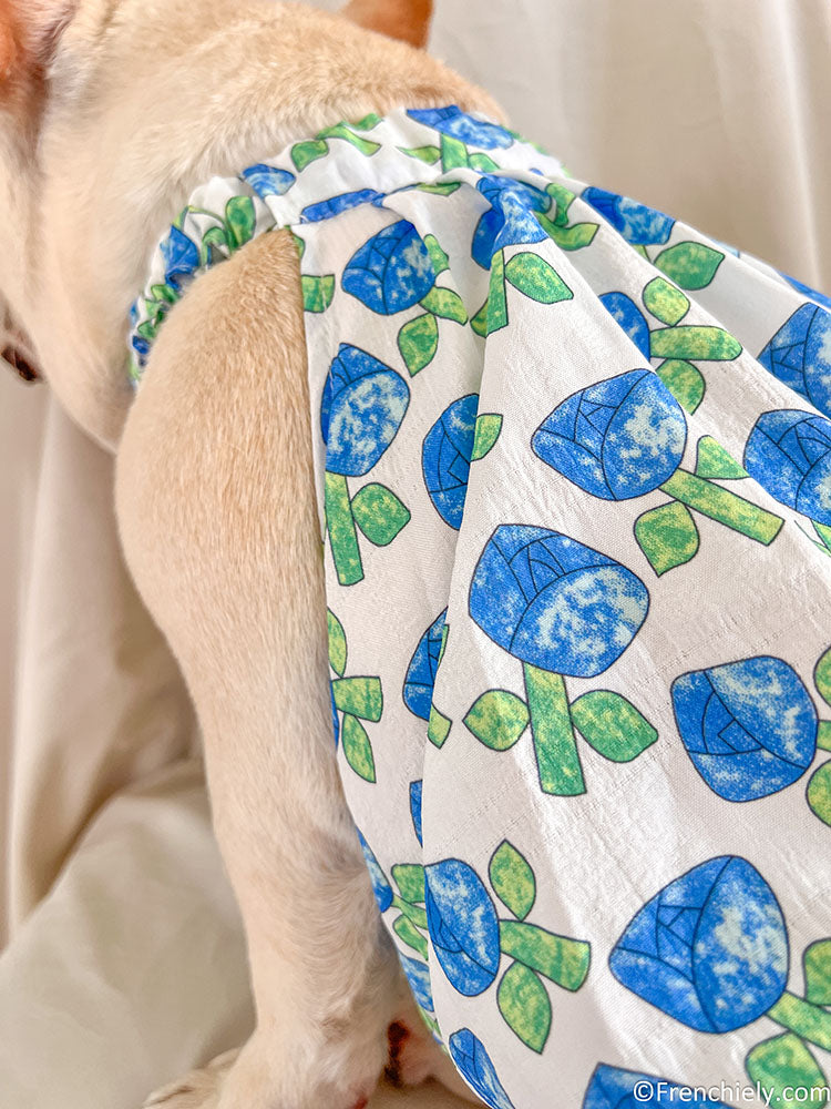 Dog blue Tulips dress for small medium dogs by frenchiely