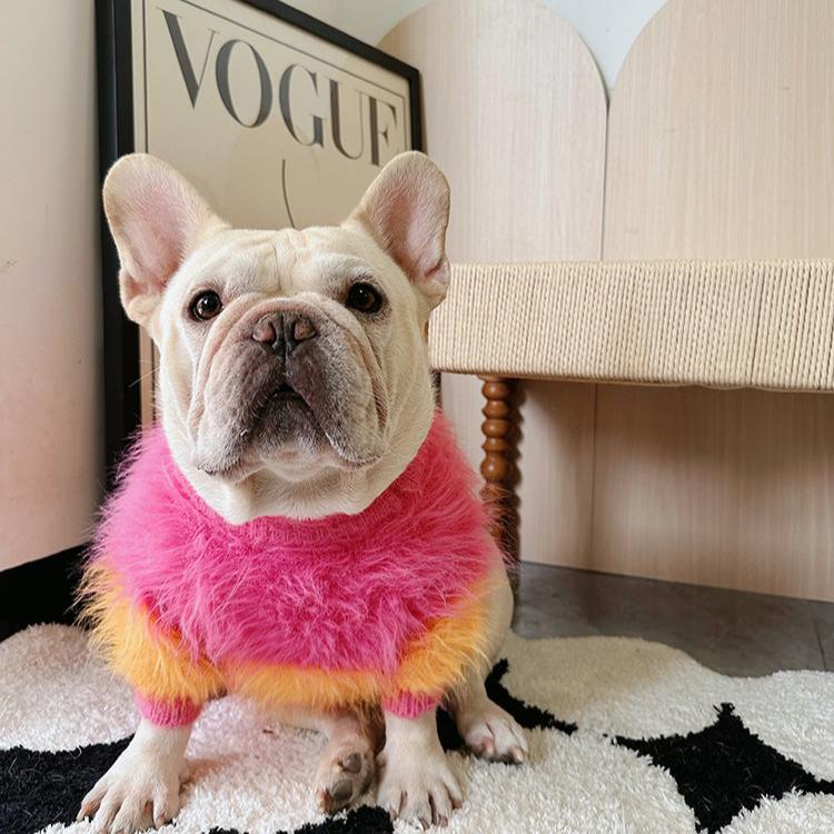 Dog faux marten fur sweater in red for french bulldogs