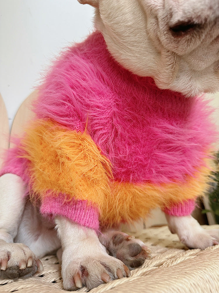 Dog faux marten fur sweater in red for french bulldogs
