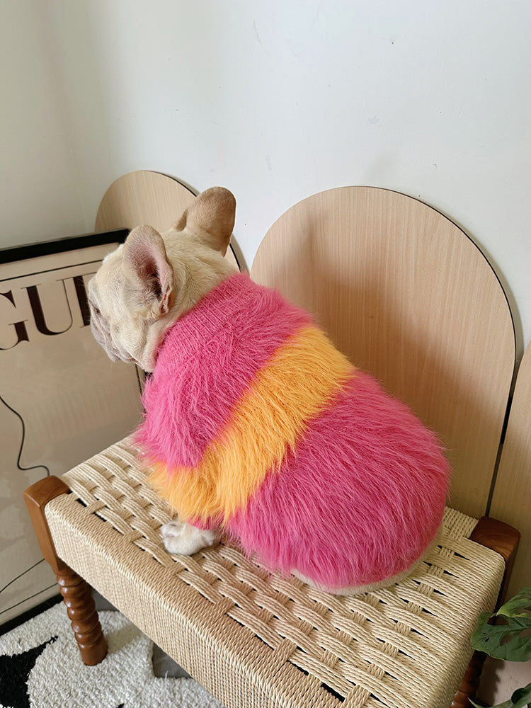 Dog faux marten fur sweater in red for french bulldogs