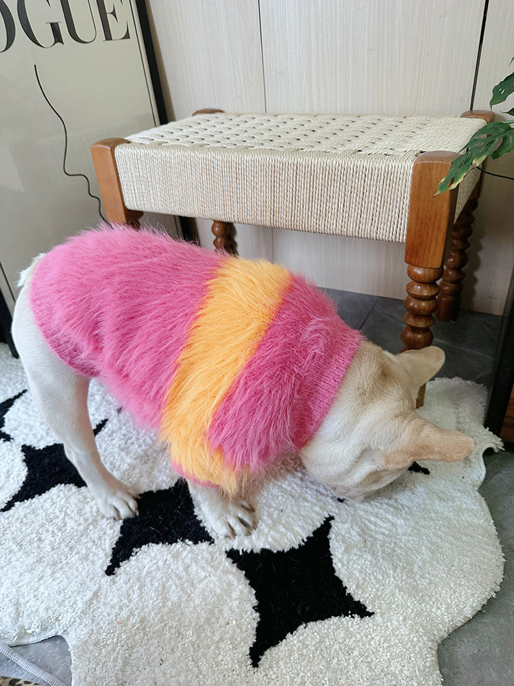 Dog faux marten fur sweater in red for french bulldogs