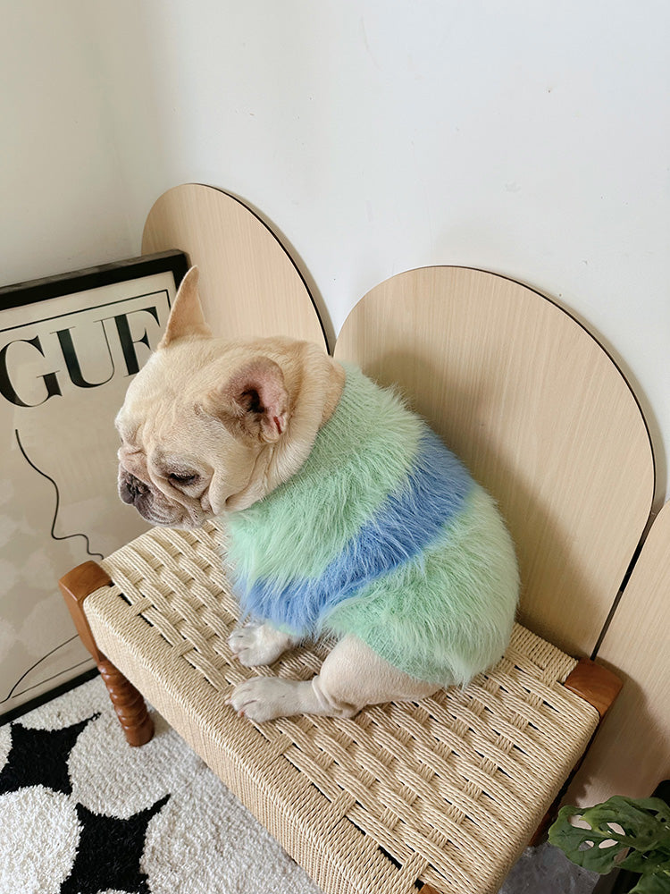 Dog faux marten fur sweater in red for french bulldogs