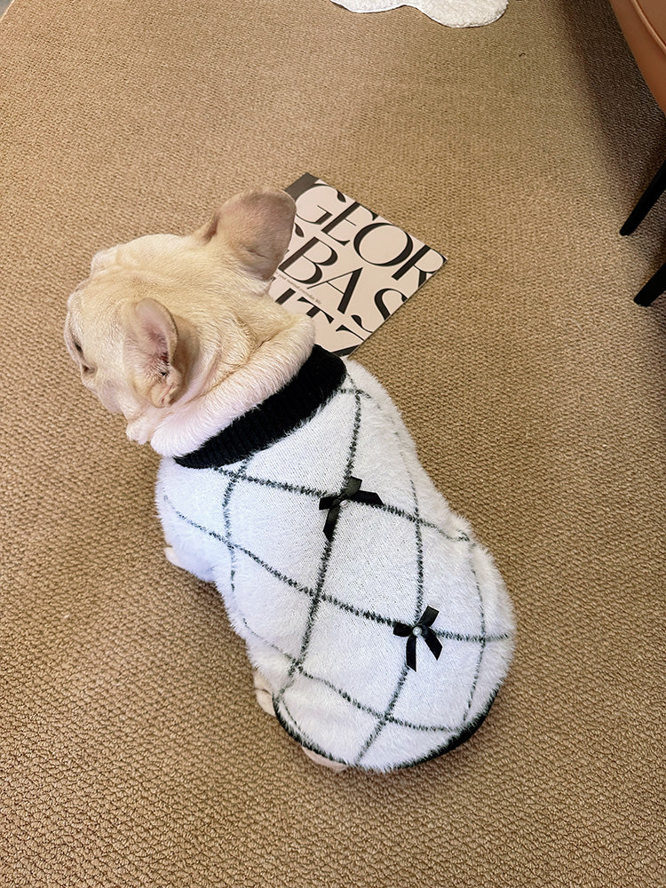 Dog Bowtie White Black Sweater - Frenchiely