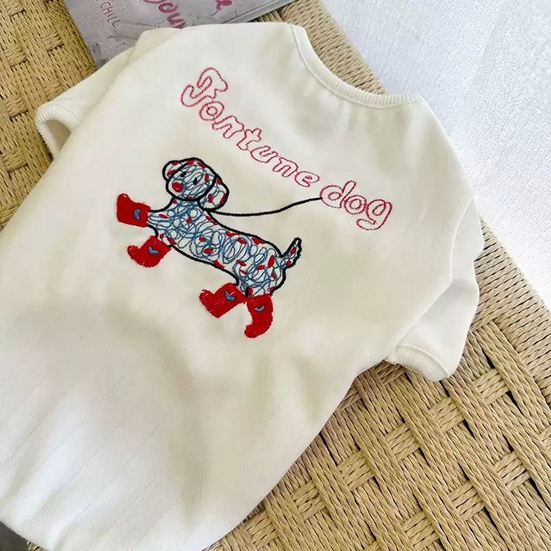 Cotton Spring/Autumn Dacshund Shirt dogwhitedaschundcottonshirtformediumdogsbyFrenchiely_3