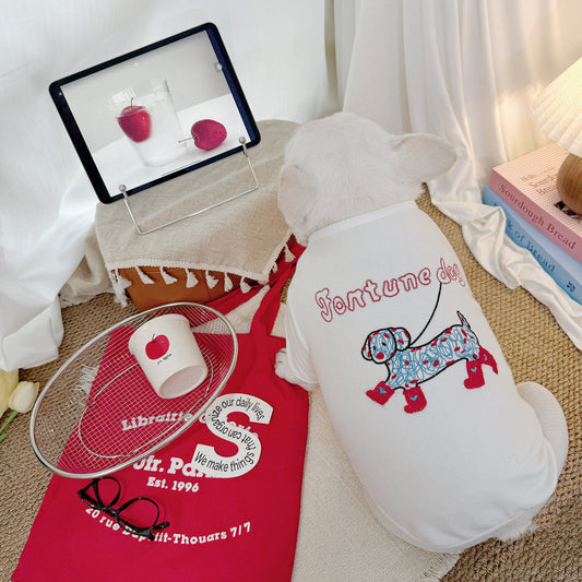 Cotton Spring/Autumn Dacshund Shirt dogwhitedaschundcottonshirtformediumdogsbyFrenchiely_7