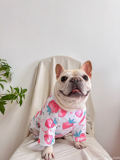 dog white strawberry onesie jumpsuit for medium dogs by frenchiely