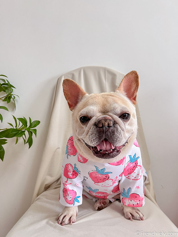 dog white strawberry onesie jumpsuit for medium dogs by frenchiely