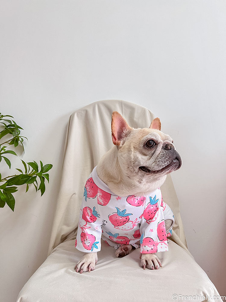 dog white strawberry onesie jumpsuit for medium dogs by frenchiely