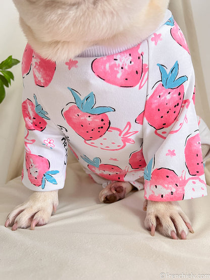 dog white strawberry onesie jumpsuit for medium dogs by frenchiely