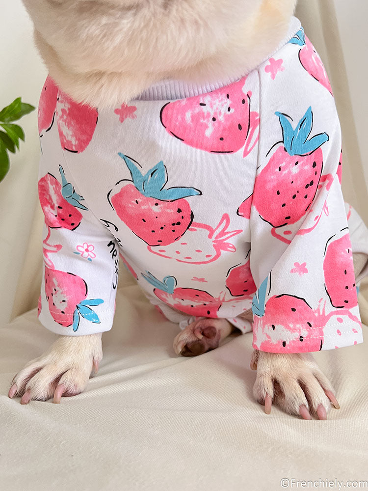 dog white strawberry onesie jumpsuit for medium dogs by frenchiely