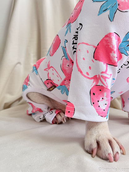 dog white strawberry onesie jumpsuit for medium dogs by frenchiely