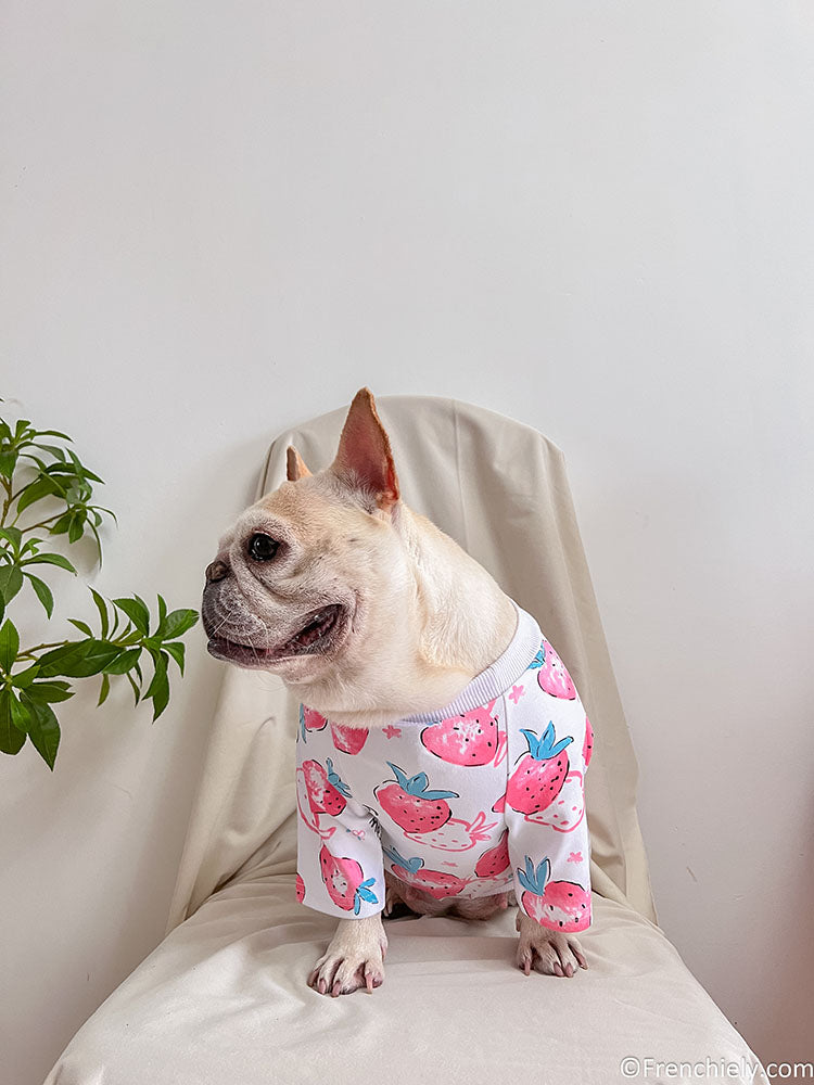 dog white strawberry onesie jumpsuit for medium dogs by frenchiely