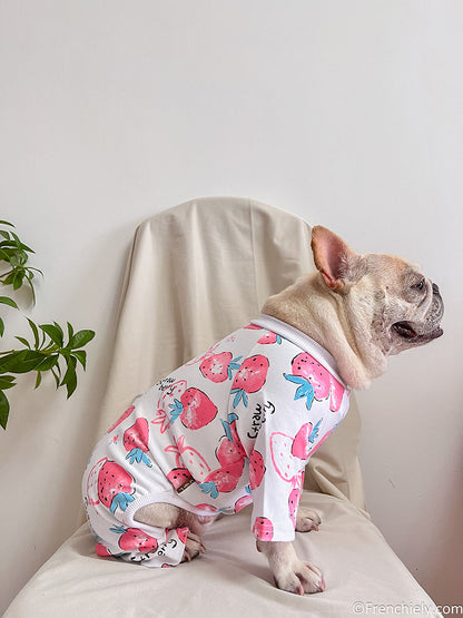 dog white strawberry onesie jumpsuit for medium dogs by frenchiely