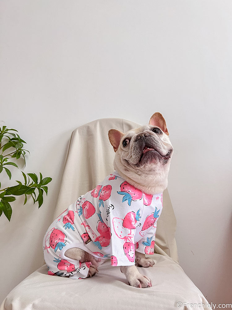 dog white strawberry onesie jumpsuit for medium dogs by frenchiely