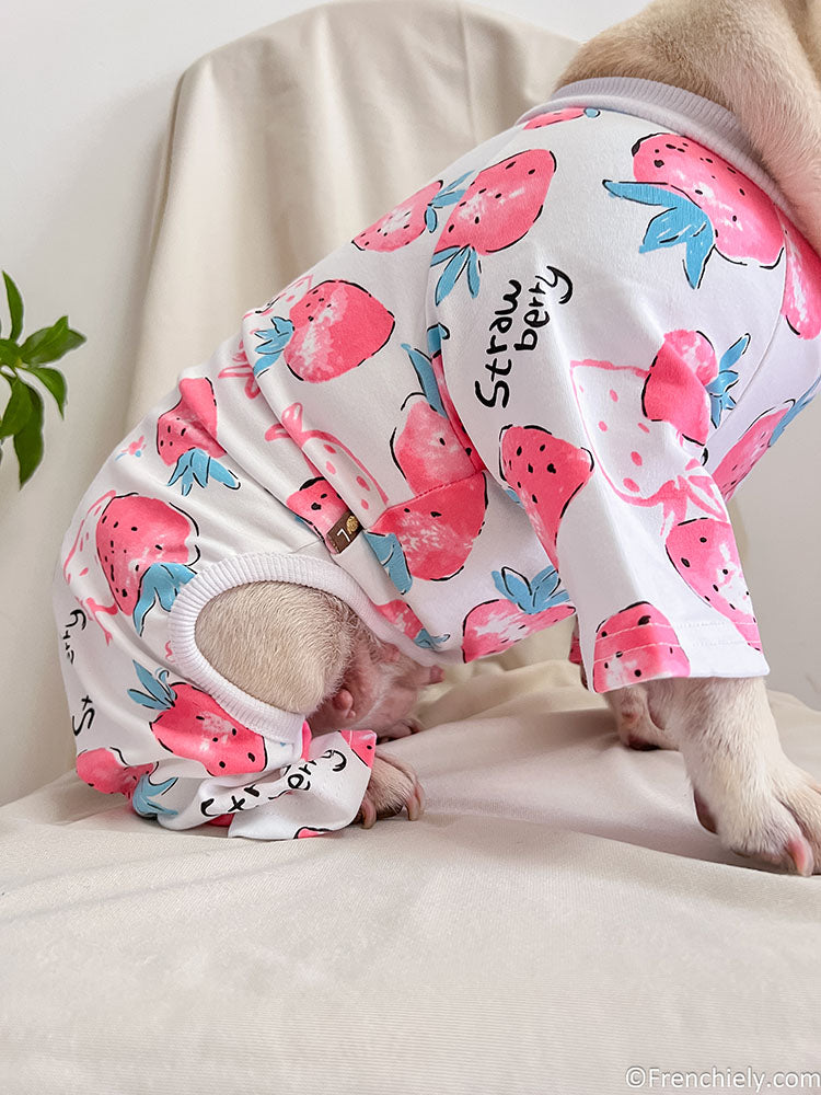 dog white strawberry onesie jumpsuit for medium dogs by frenchiely