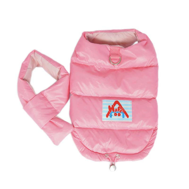 Down Vest with Scarf- D Ring Pink dogwinterwarmwaterproofdownvestcoatforfrenchbulldogs_1
