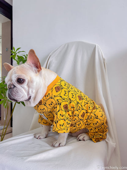 dog yellow bear onesie pajamas for medium dogs by frenchiely