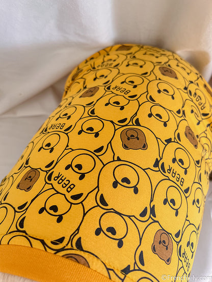 dog yellow bear onesie pajamas for medium dogs by frenchiely