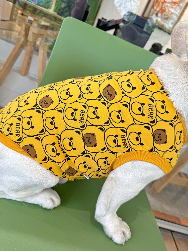 Dog Cotton Bear Shirt dogyellowbearsleevelessshirtvestforfrenchbulldogsbyFrenchiely_4