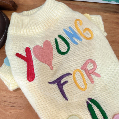 Dog Yellow 'Young For U' Sweater with heart pattern