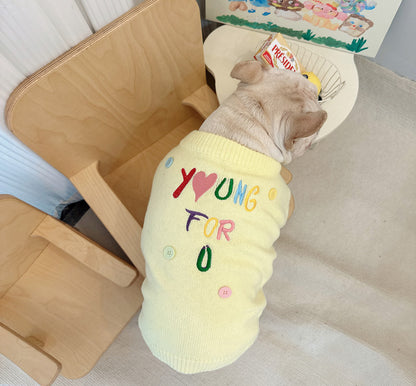 Dog Yellow 'Young For U' Sweater with heart pattern