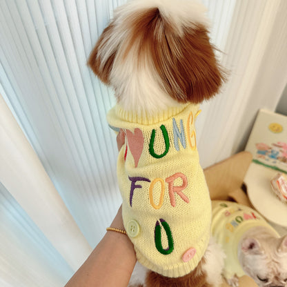 Dog Yellow 'Young For U' Sweater with heart pattern