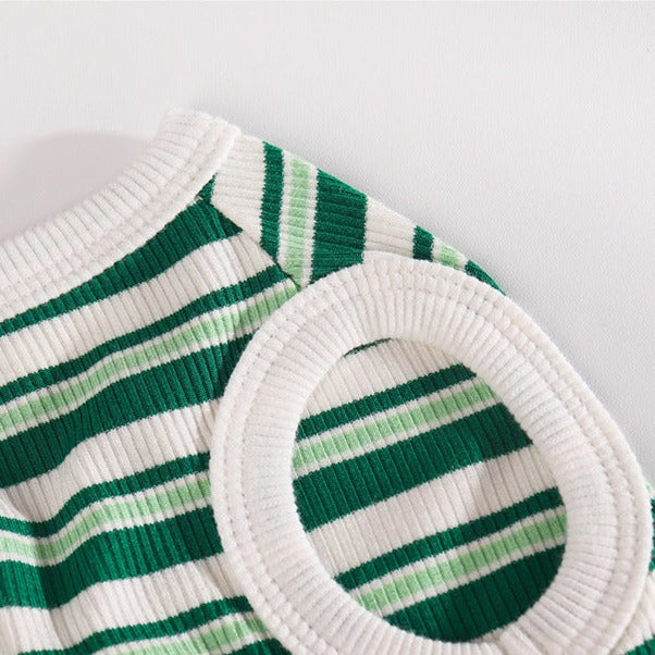 Dog Cartoon Green Stripe Shirt - Frenchiely