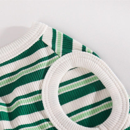 Dog Cartoon Green Stripe Shirt - Frenchiely