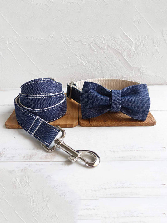 Dog Blue Denim Collar Leash Set - Frenchiely