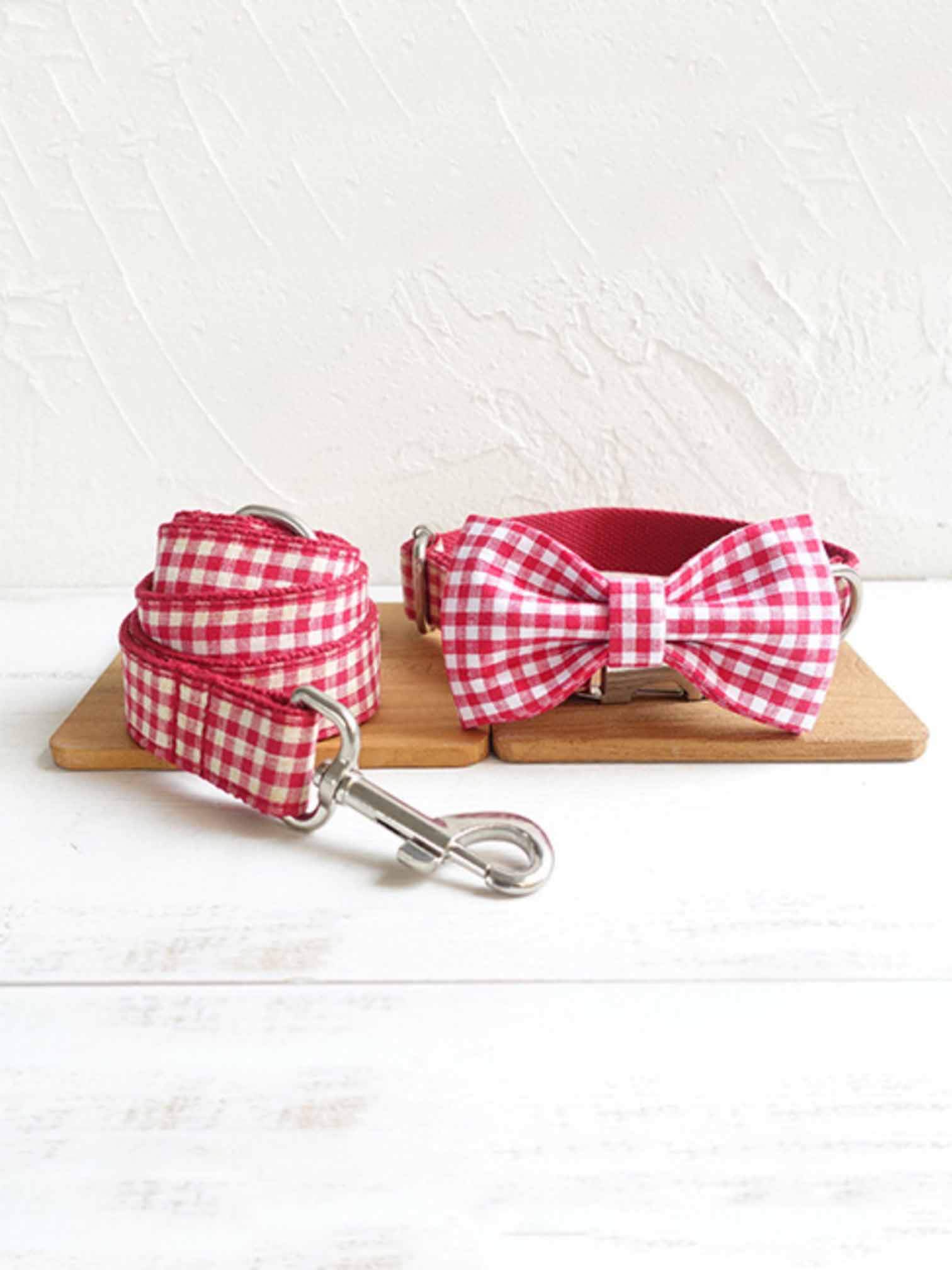 Dog Red Plaid Leash Set - Frenchiely