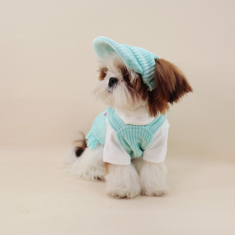 Dog Corduroy Overalls Dress with Hat - Frenchiely