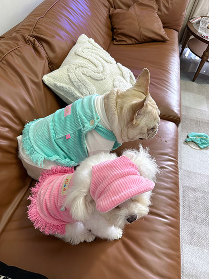 Dog Corduroy Overalls Dress with Hat - Frenchiely