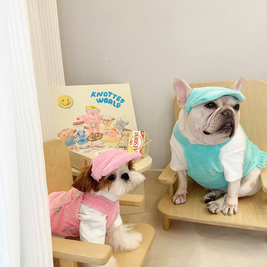 Dog Corduroy Overalls Dress with Hat - Frenchiely