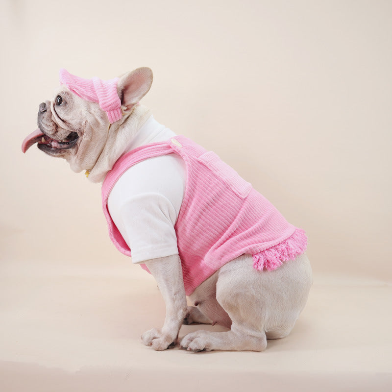 Dog Corduroy Overalls Dress with Hat - Frenchiely