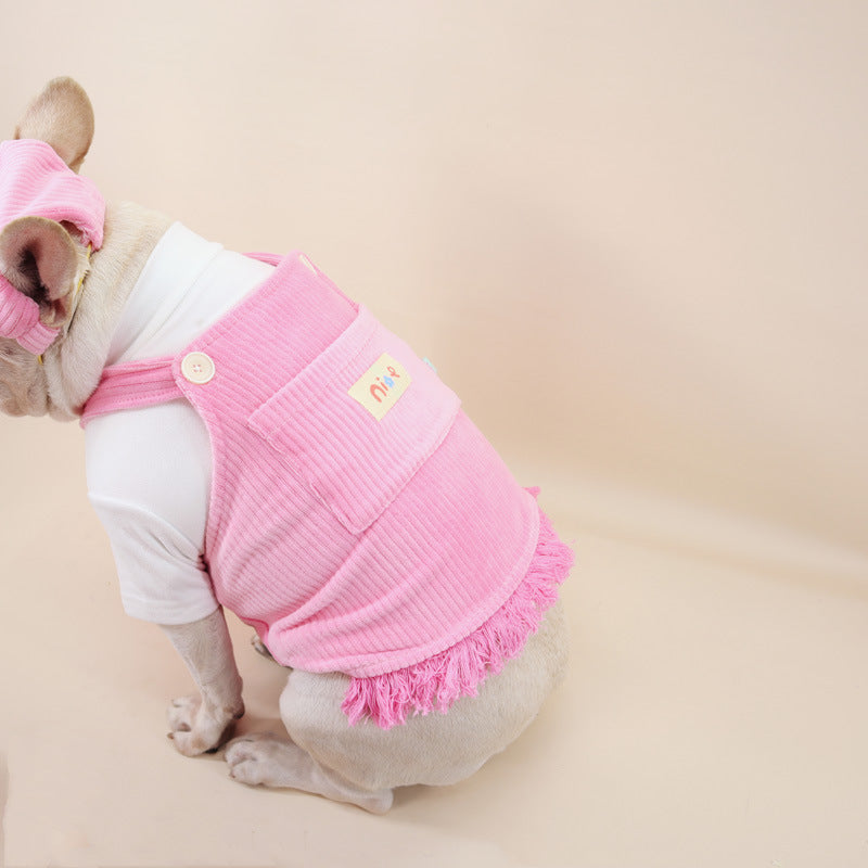 Dog Corduroy Overalls Dress with Hat - Frenchiely