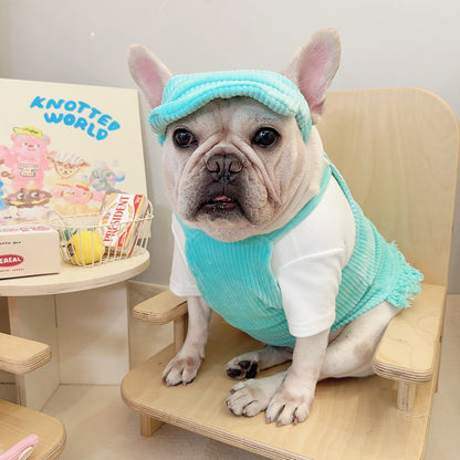 Dog Corduroy Overalls Dress with Hat - Frenchiely