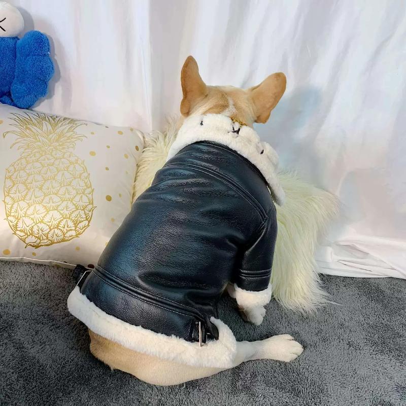Dog Leather Faux Fur Jacket Coat for French Bully - Frenchiely