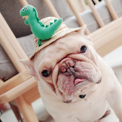 Dog Spinning Straw Hat with Drawcord for French Bulldog - Frenchiely