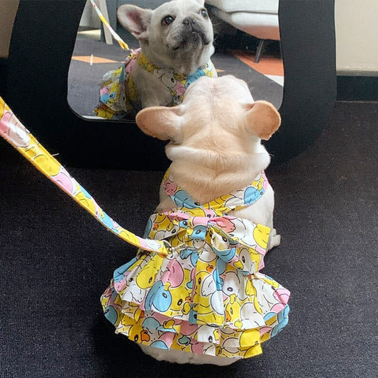 Yellow Ducky Dress DOGYELLOWFLORALDRESSWITHLEASHFORSMALLMEDIUMDOGS_5