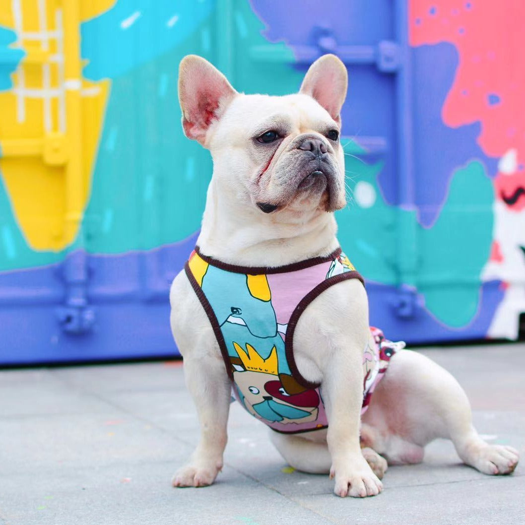 Dog Cartoon Graffiti Vest Shirt for Medium Dog - Frenchiely