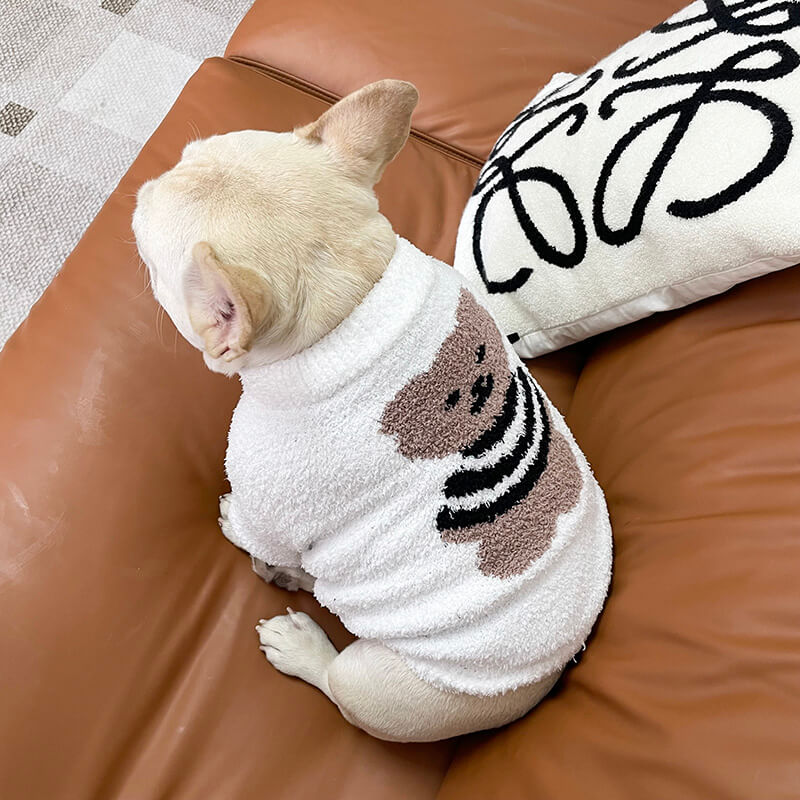 Dog White Sweater with Bear Pattern for small medium dogs by Frenchiely 