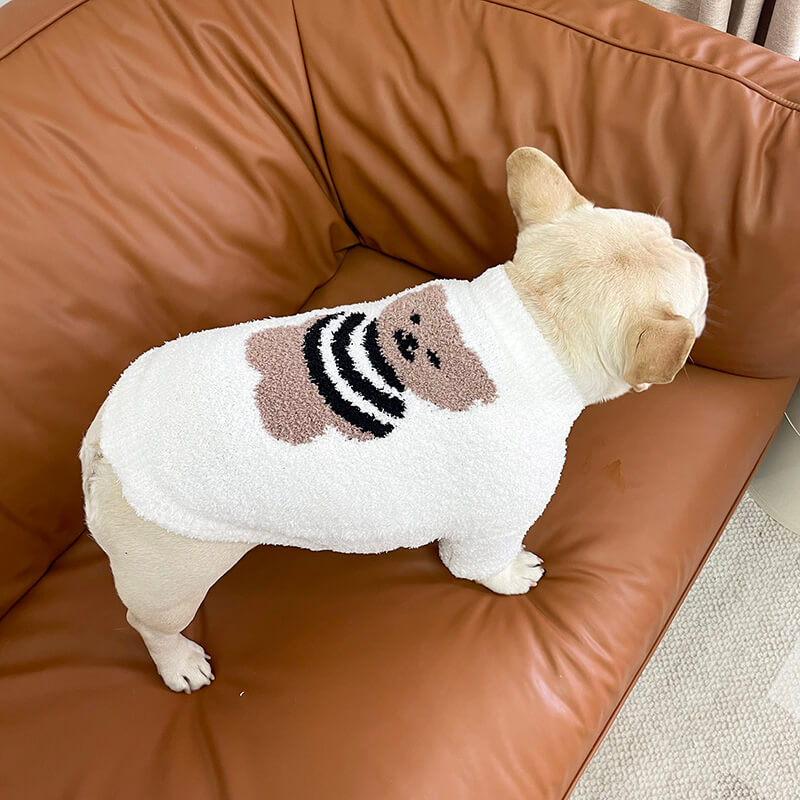 Dog White Sweater with Bear Pattern for small medium dogs by Frenchiely 
