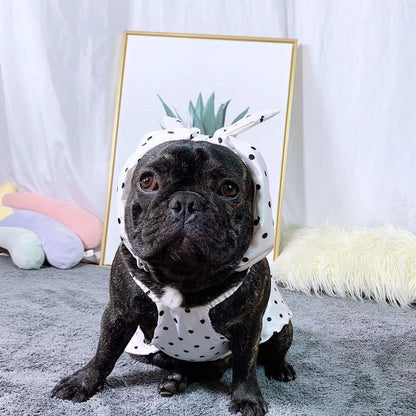 Dog White Polka Dot Dress with Headband - Frenchiely