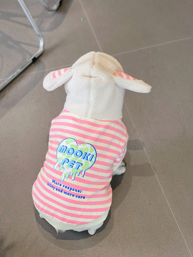 Dog Pink Stripe Bunny Hoodie coat for small medium dogs by Frenchiely.com