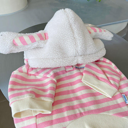 Dog Pink Stripe Bunny Hoodie coat for small medium dogs by Frenchiely.comDog Pink Stripe Bunny Hoodie coat for small medium dogs by Frenchiely.com
