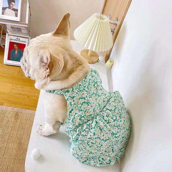 Dog Green Floral Flower Dress for Medium Dogs BY FRENCHIELY 