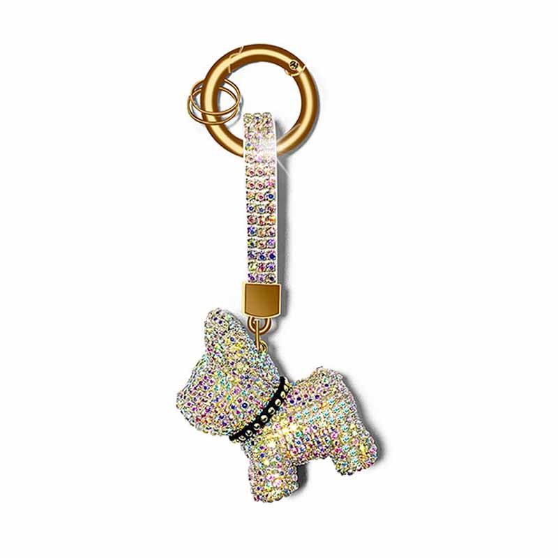 Rhinestone French Bulldog Keychain Key Ring - Frenchiely