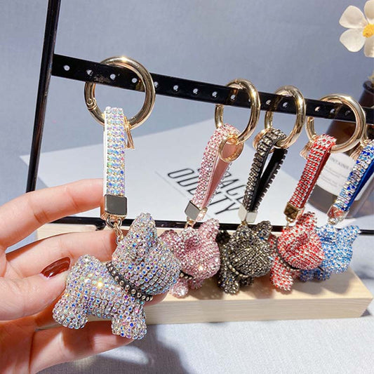 Rhinestone French Bulldog Keychain Key Ring - Frenchiely